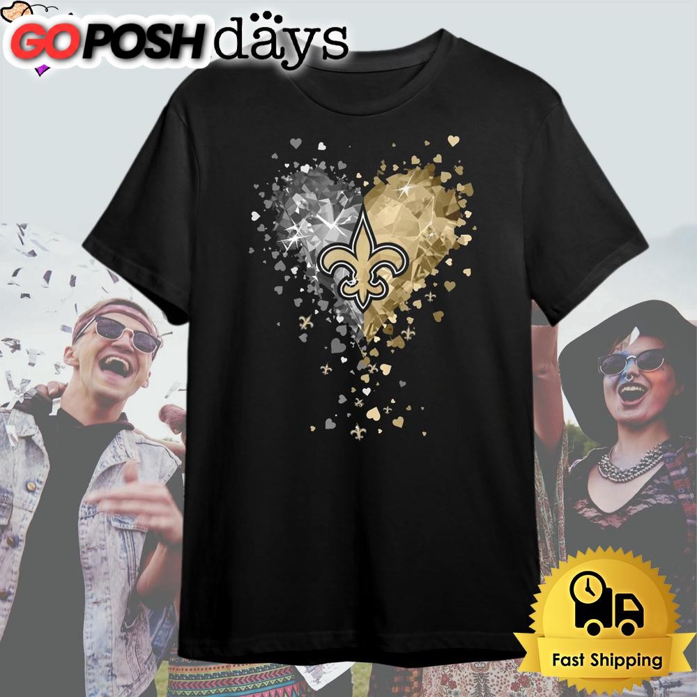 New Orleans Saints Crystal Heart T Shirt