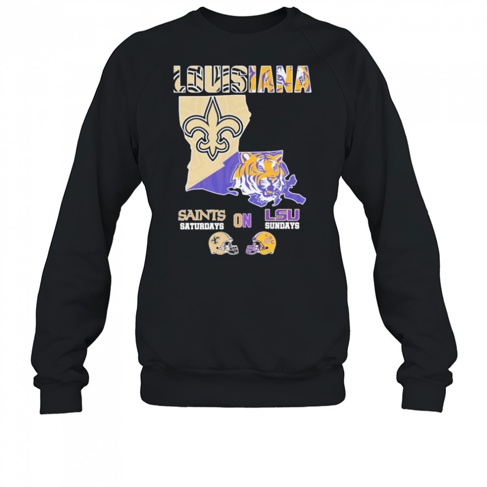 new-orleans-saints-on-saturdays-lsu-tigers-on-sundays-louisiana-map-t-shirt-b2im5m90 New Orleans Saints On Saturdays Lsu Tigers On Sundays Louisiana Map T-shirt