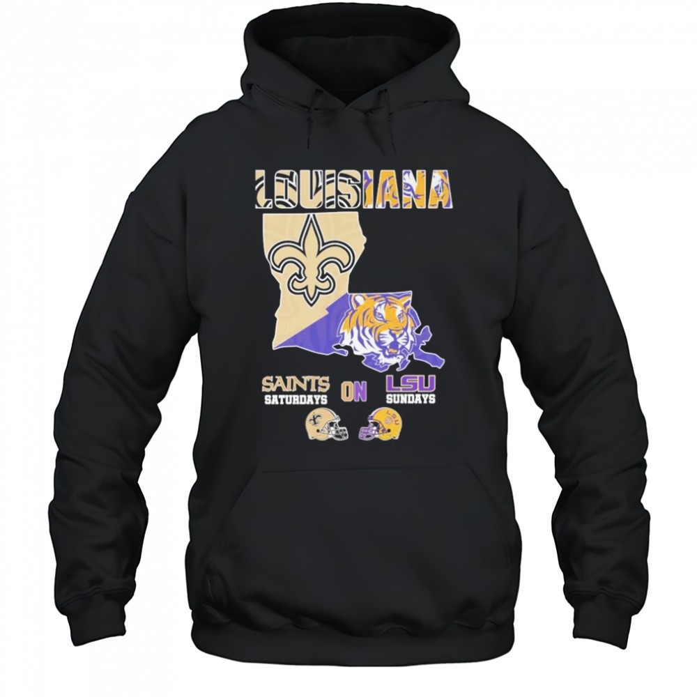 New Orleans Saints On Saturdays Lsu Tigers On Sundays Louisiana Map T-shirt