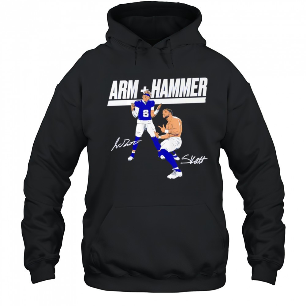 New York Giants Arm + Hammer Jaxson Dart and Cam Skattebo T-shirts