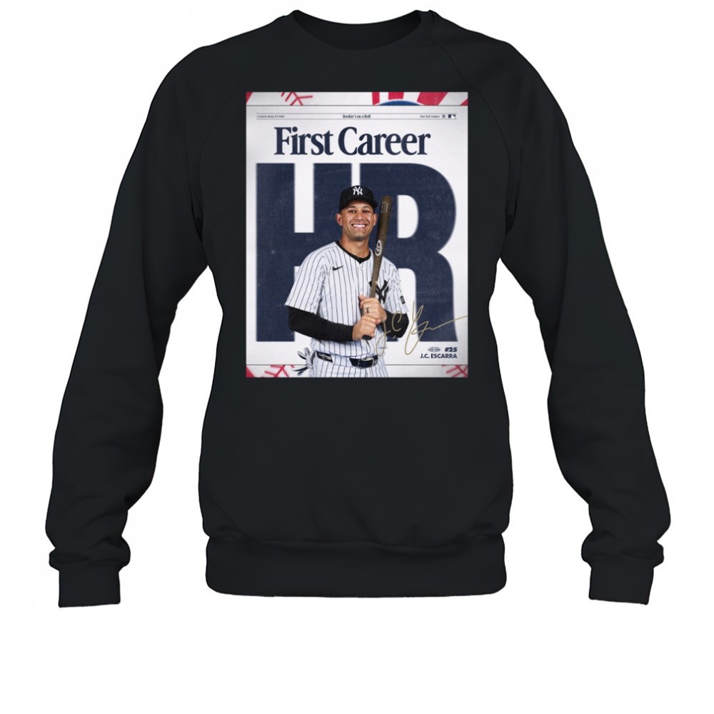 new-york-yankees-congrats-jc-escarra-first-career-hr-rookies-on-a-roll-signature-evblzyvd New York Yankees Congrats JC Escarra First Career HR Rookies On A Roll Signature Poster t-shirt