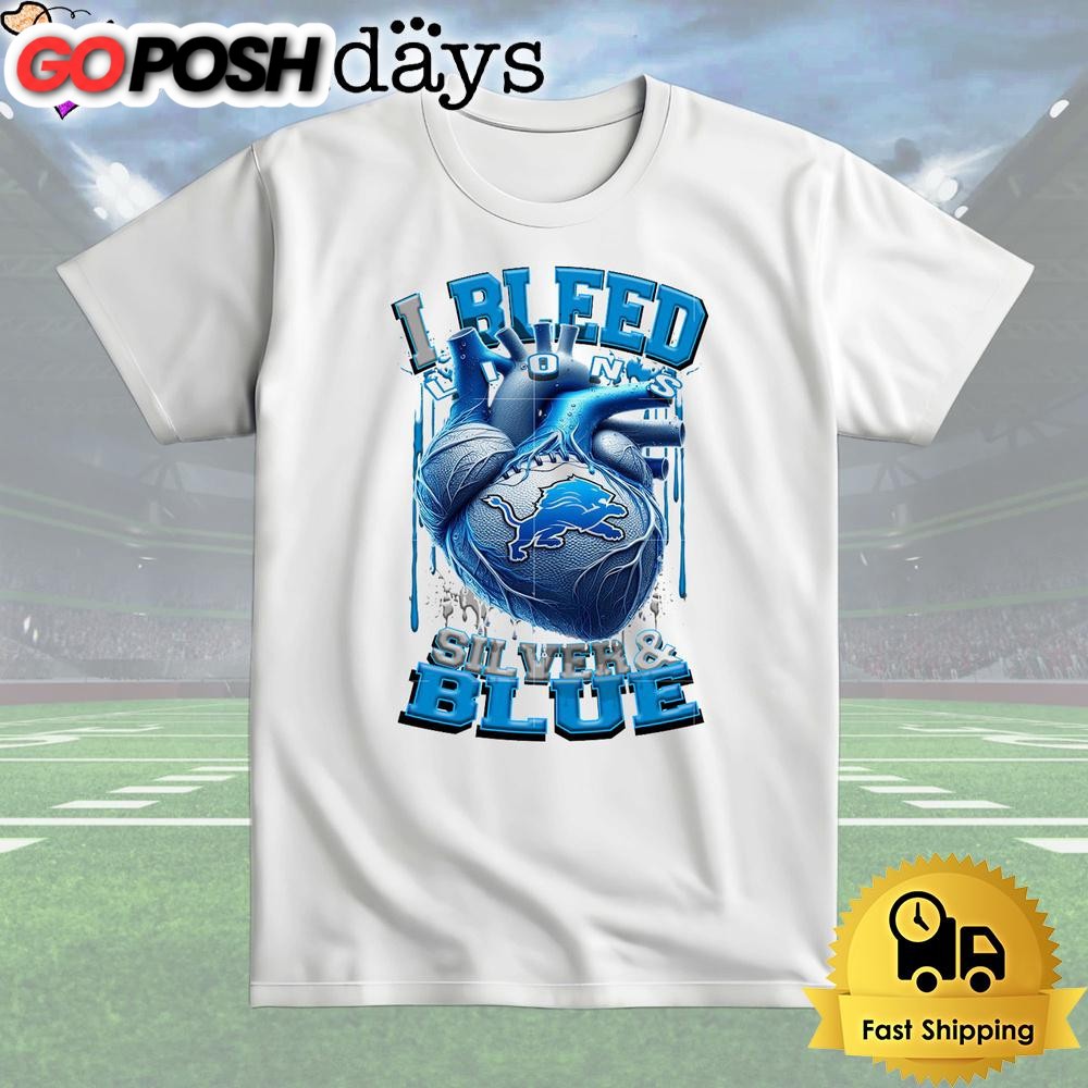 NFL Detroit Lions I bleed Silver Blue T Shirt