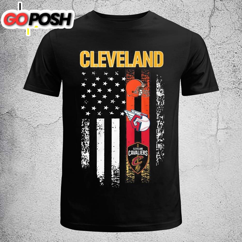 Nice American Flag Cleveland Guardians Browns Cavaliers Patriot Fan T-shirt