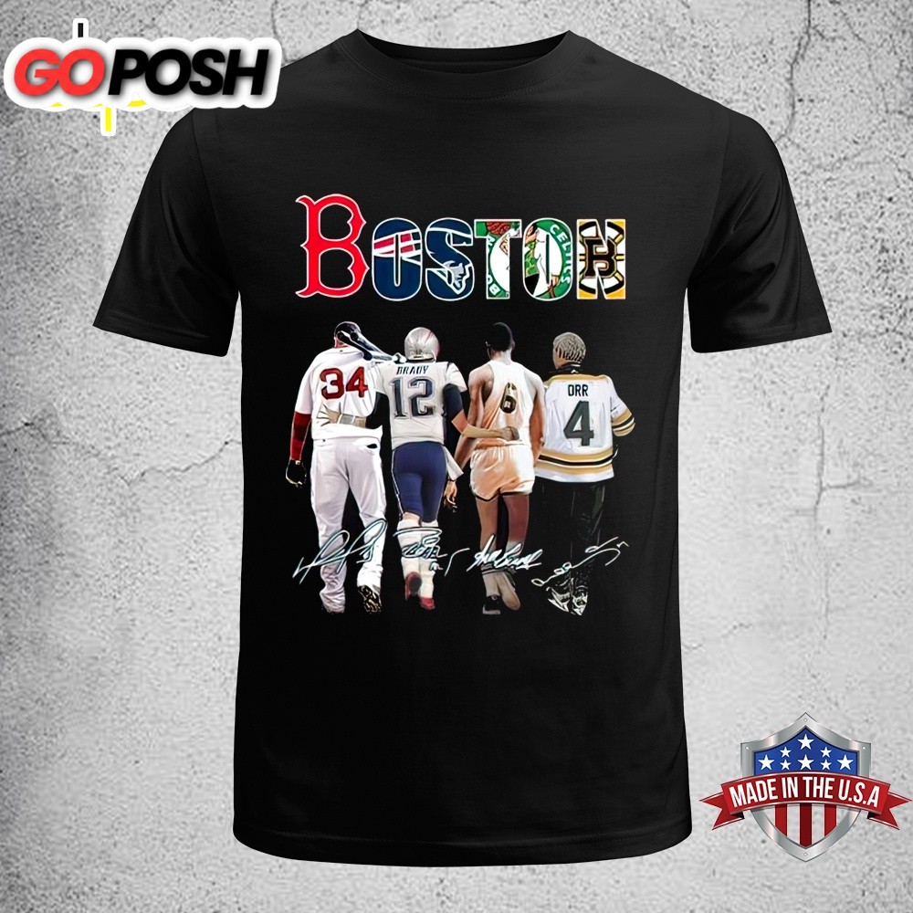 Nice Boston Sports Teams Ortiz Brady Russell And Orr 2025 Signatures Unisex T-Shirt