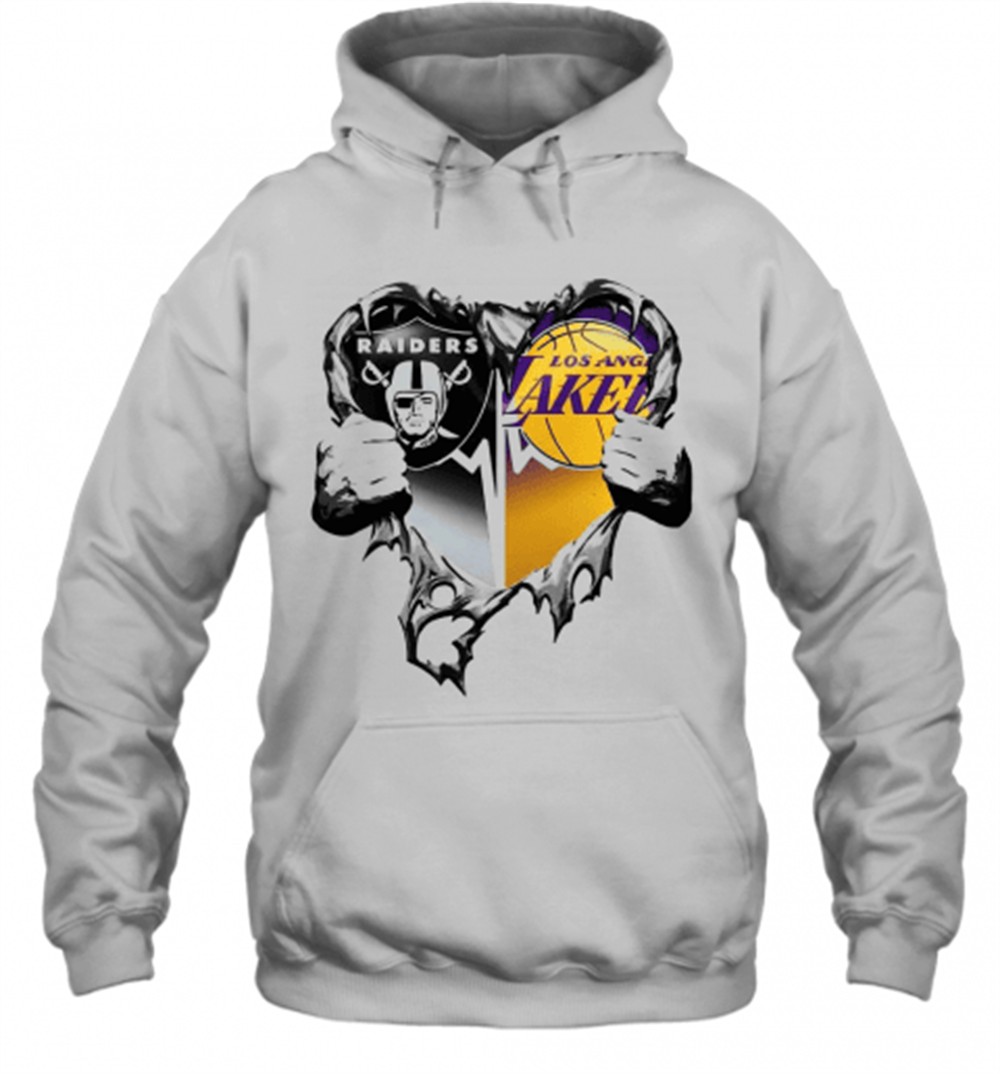 Nice Raiders And Los Angeles Laker Inside Heart T-Shirt