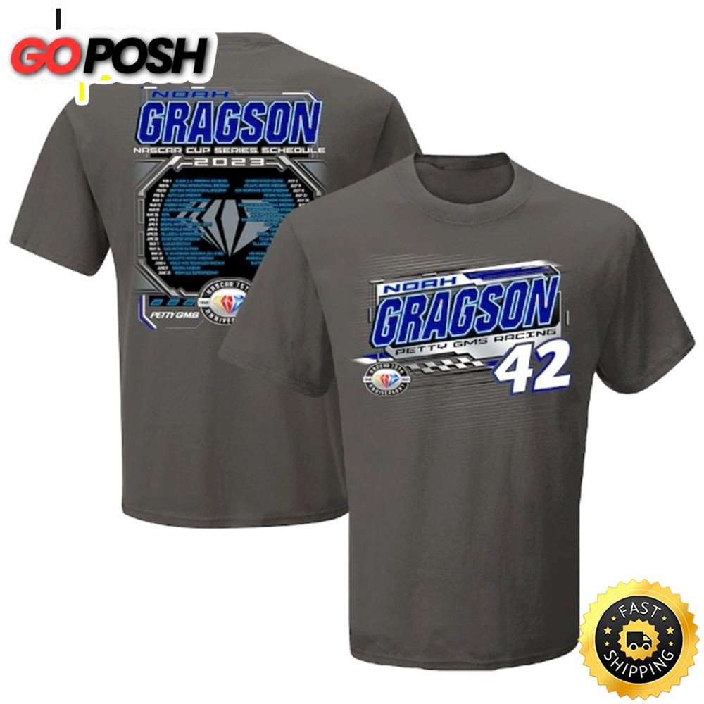 Noah Gragson Checkered Flag 2023 NASCAR Cup Series Schedule Charcoal T-shirt