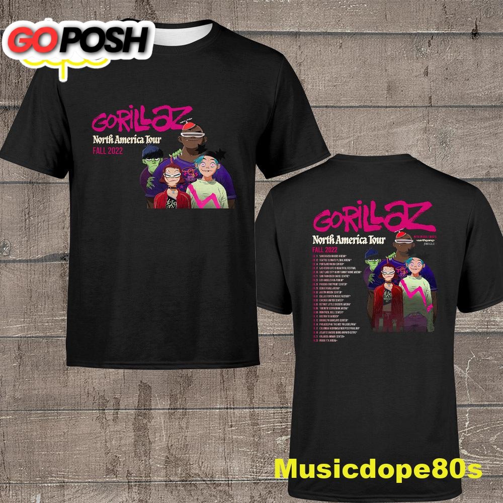 North America Tour 2022 Fall Gorillaz Tour Dates Music T-Shirt