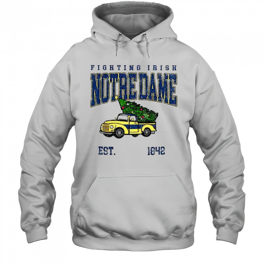 Notre Dame Fighting Irish football Christmas tree truck est 1842 Merry Christmas shirt