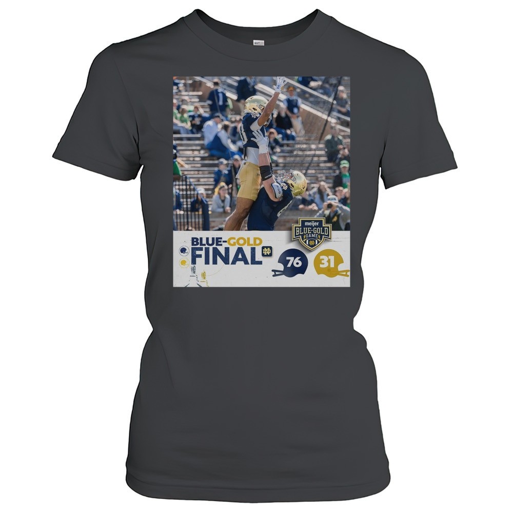notre-dame-fighting-irish-football-wins-76-31-in-modified-scoring-meijer-blue-go-bpebgsr7 Notre Dame Fighting Irish Football Wins 76-31 In Modified Scoring Meijer Blue-Gold Scrimmage Final Poster T-shirt