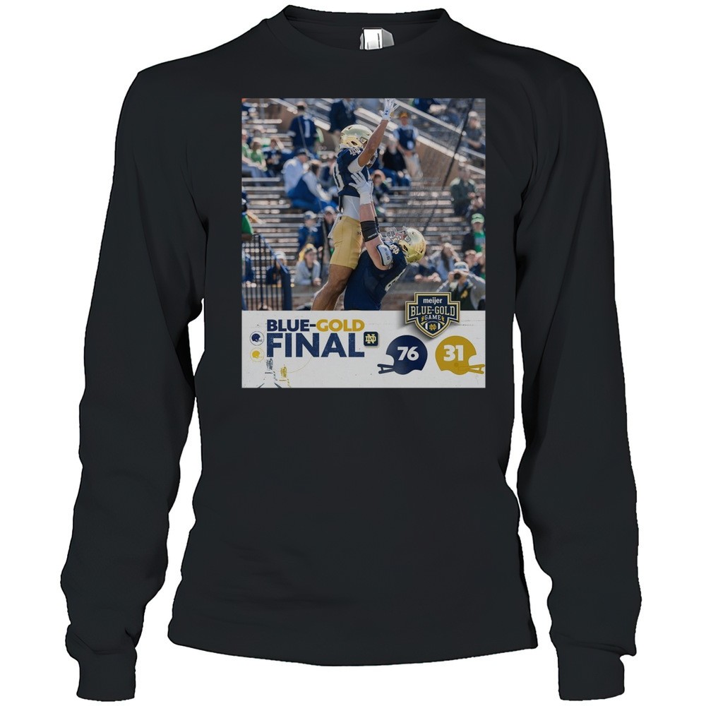 notre-dame-fighting-irish-football-wins-76-31-in-modified-scoring-meijer-blue-go-bpebgsr7 Notre Dame Fighting Irish Football Wins 76-31 In Modified Scoring Meijer Blue-Gold Scrimmage Final Poster T-shirt