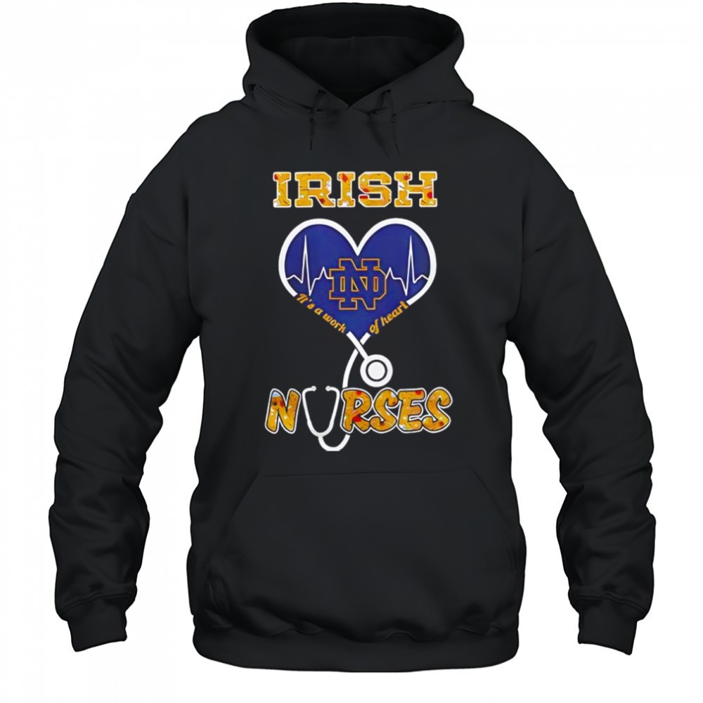Notre Dame Irish Nurses its a work of heart heartbeat logo shirt