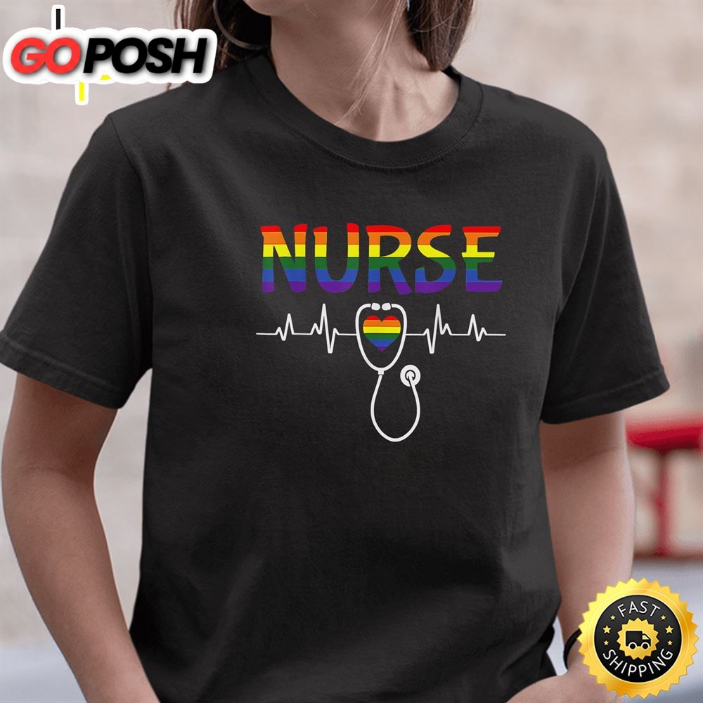 Nurse LGBT-Q Gay Pride Rainbow Flag Registered Nursing RN Valentines Day T-shirt