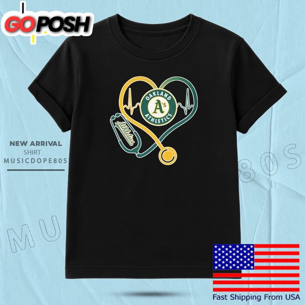 Oakland Athletics Caring Hearts Nurse Stethoscope Heartbeat T Shirt