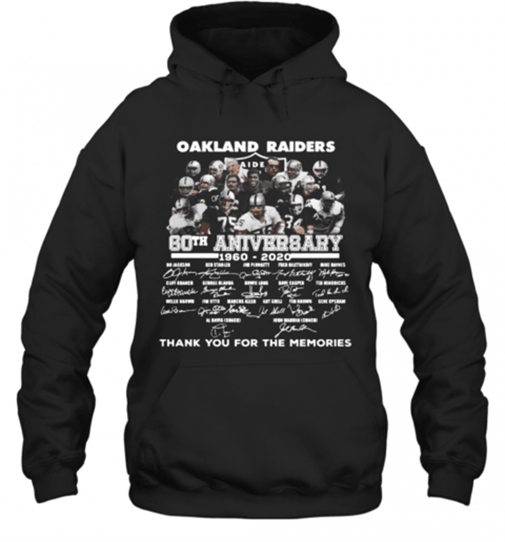 Oakland Raiders 60Th Anniversary 1960 2020 Thank You For The Memories Signatures T-Shirt