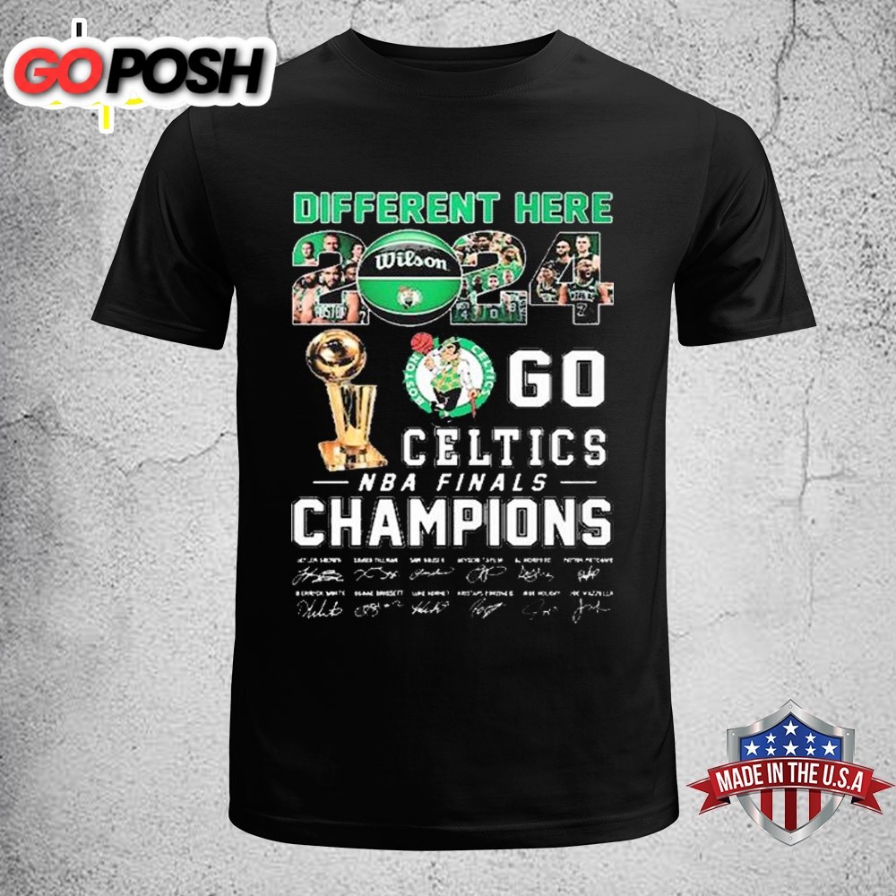 Official Boston Celtics Different Here 2025 Go Celtics NBA Finals Champions Signatures Unisex T-Shirt
