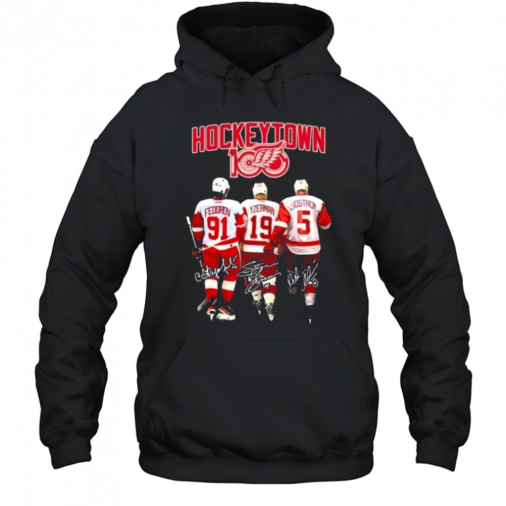 Official Detroit Red Wings Hockey Town 100 Years Signatures 2025 Shirt