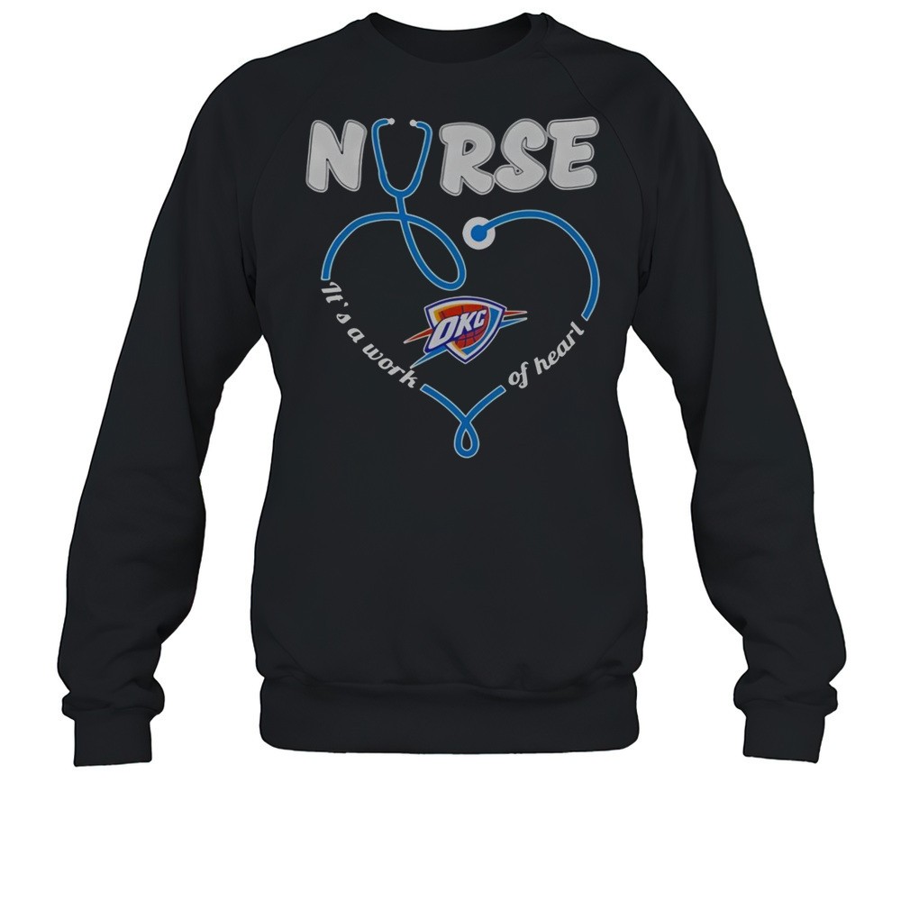 Official Oklahoma City Thunder Stethoscope Nurse Its A Work Of Heart T-Shirt