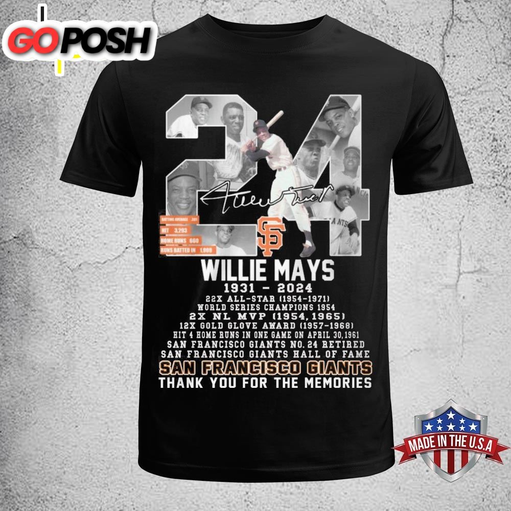 Official Willie Mays 1931-2025 Baseball Hall Of Fame San Francisco Giants T-Shirt