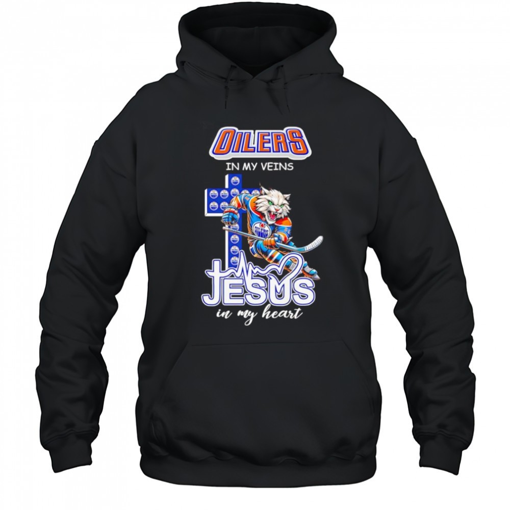 Oilers in my veins Jesus in my heart mascot shirt