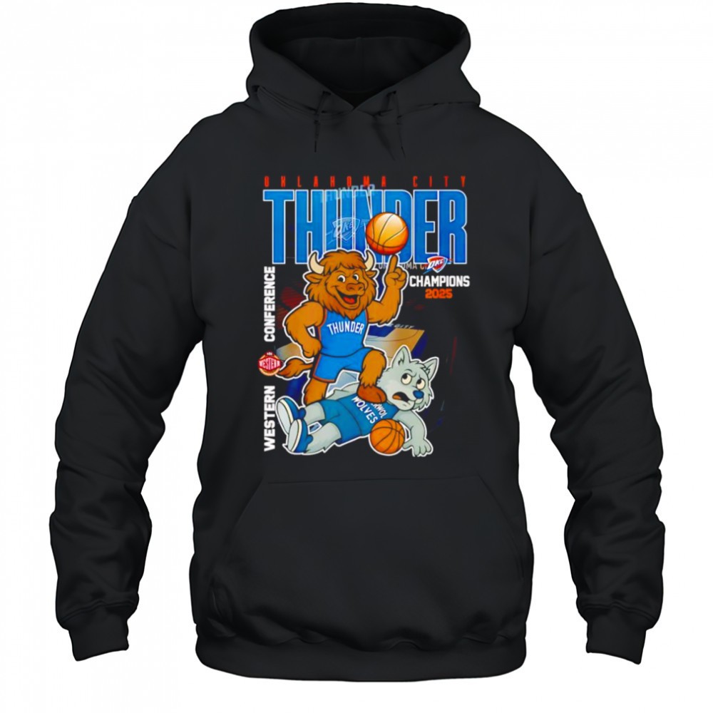 Oklahoma City Thunder Champions 2025 Western Conference mascot shirt