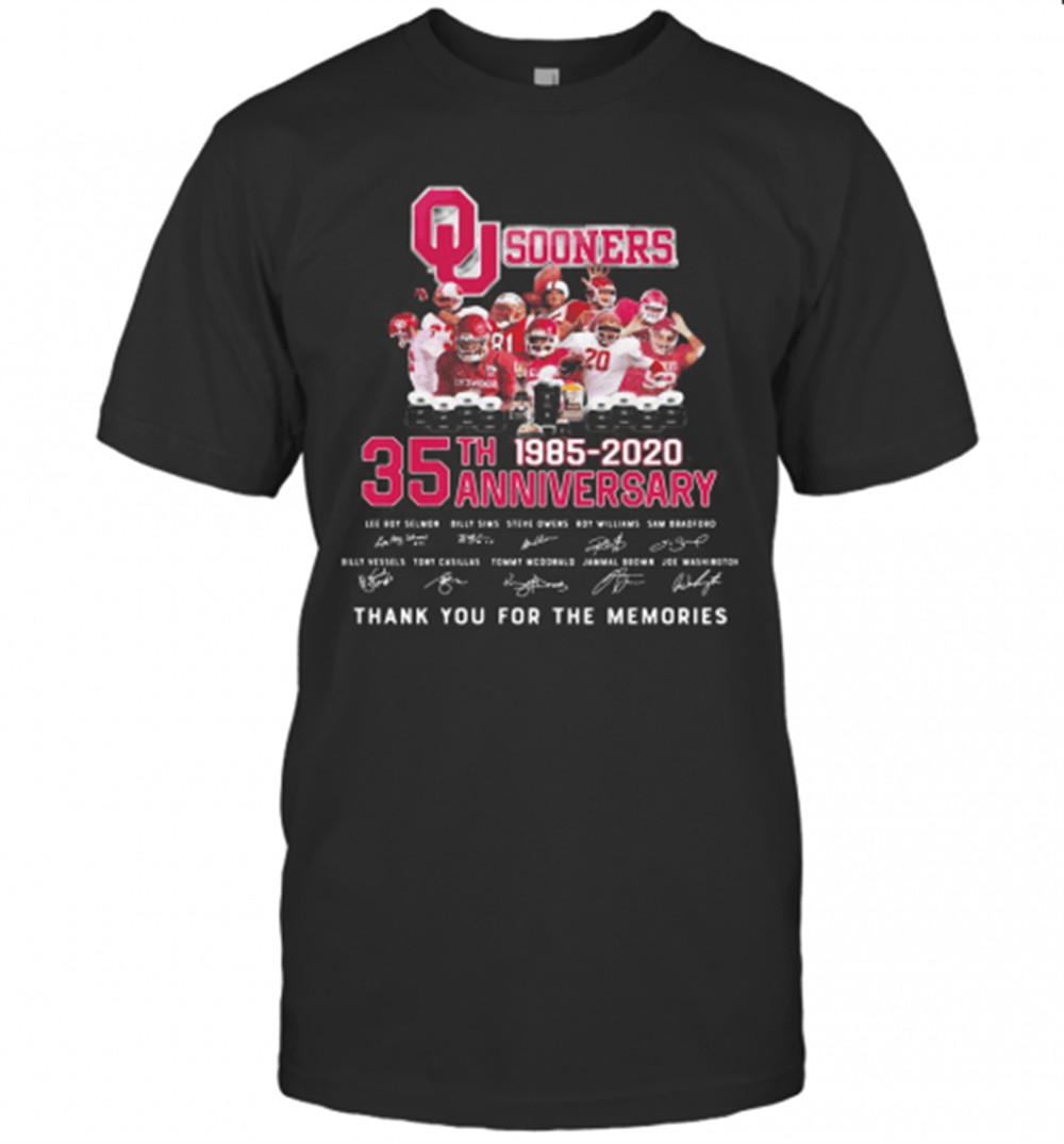 Oklahoma Sooners 35Th Anniversary 1885 2020 Thank You For The Memories Signatures T-Shirt