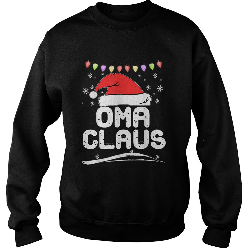 Oma Claus Christmas Family Pajama Santa Hat Lights Grandma shirt