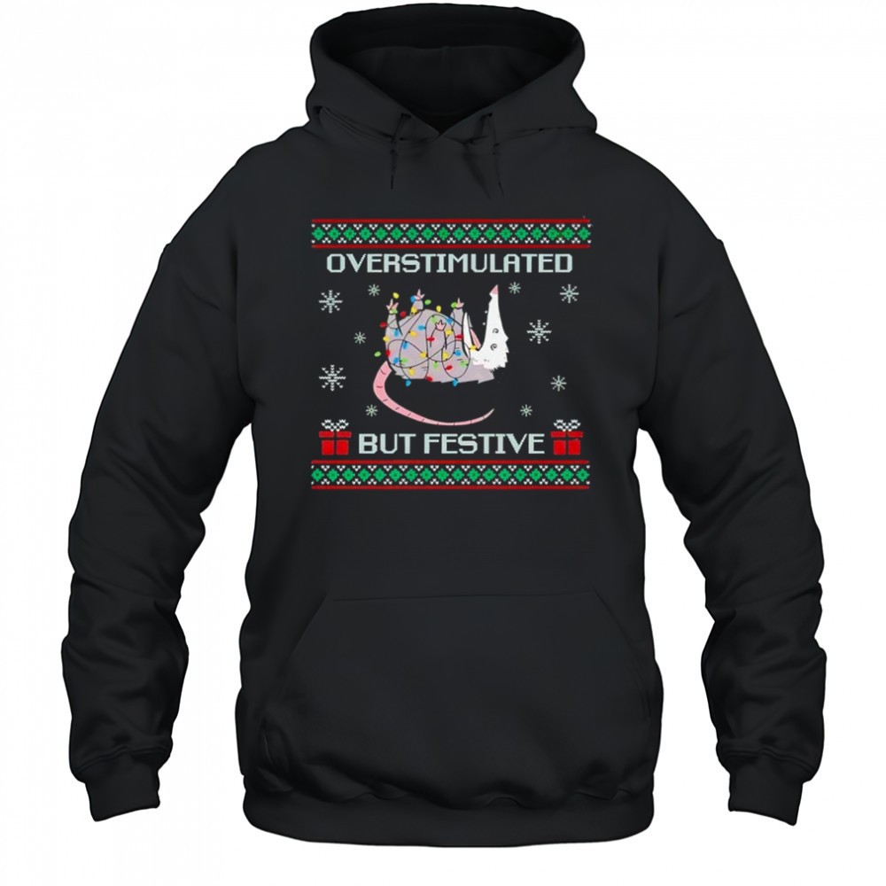 Overstimulated But Festive Possum Christmas lights shirt