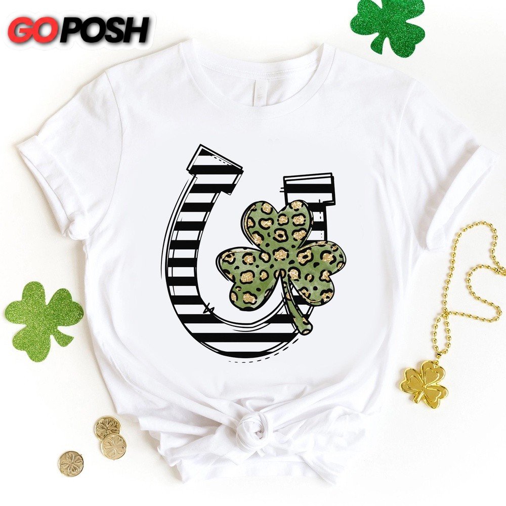 Patrick’s Day T-Shirt, Horseshoe & Clover Tee, Funny St. Patrick’s Day Shirt, Lucky Shirt, Horse Lover T-Shirt, Women St Paddys Shirt