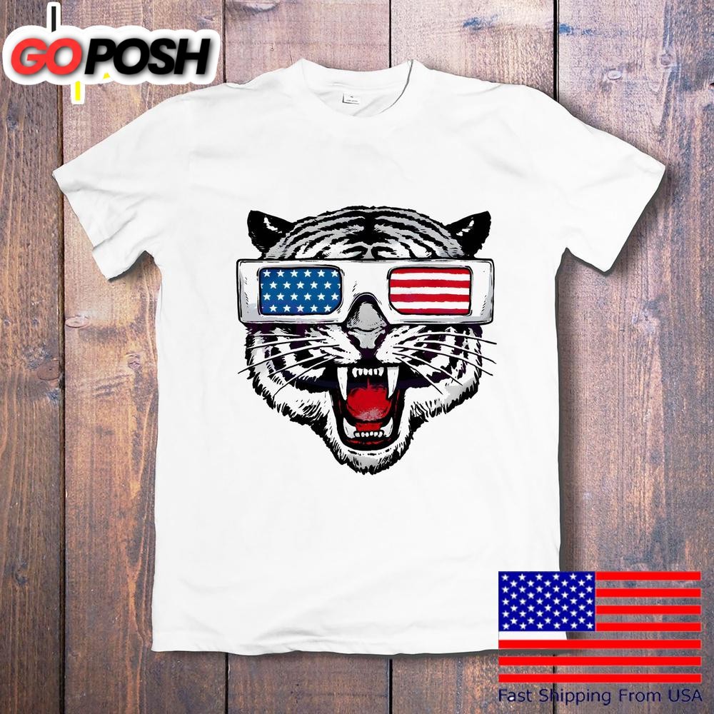 Patriotic Tiger Sunglasses American Flag July 4th Usa T-Shirt