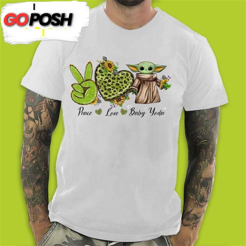 Peace Love Baby Yoda Valentines Day T-Shirt