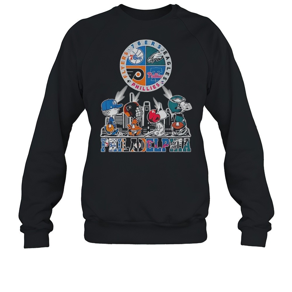 Peanuts Abbey Road Philadelphia Flyers 76ers Eagles Phillies Skyline City Logo Shirt