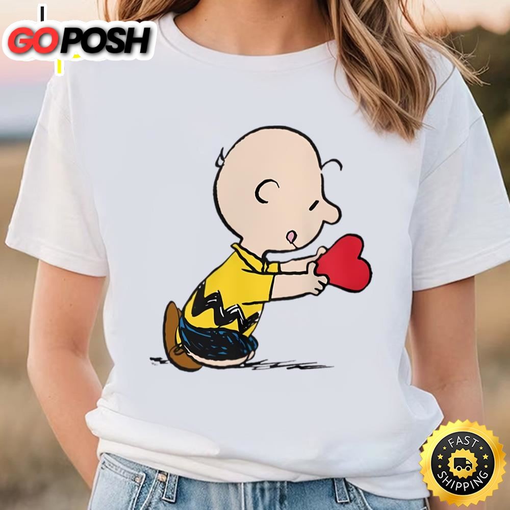 Peanuts Valentines Day Charlie Brown Red Heart T-Shirt