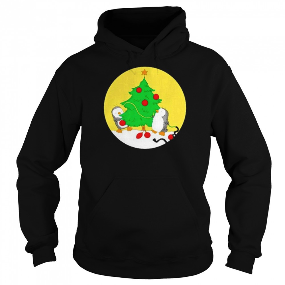 Penguins decorating christmas tree shirt