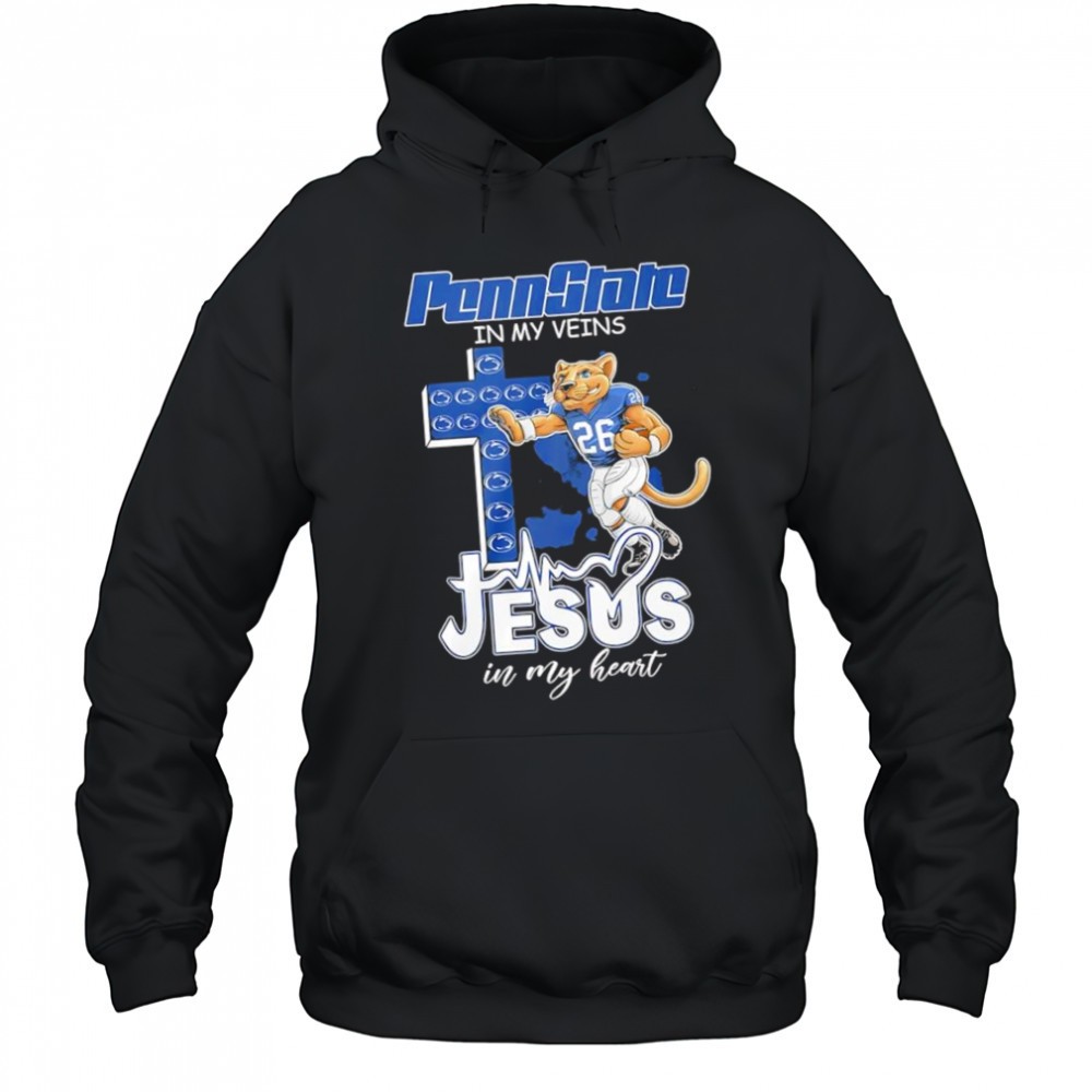 Penn State Nittany Lions in my veins Jesus in my heart lion mascot logo shirt