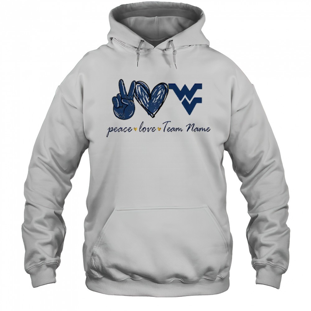Personalized west Virginia mountaineers peace love shirt