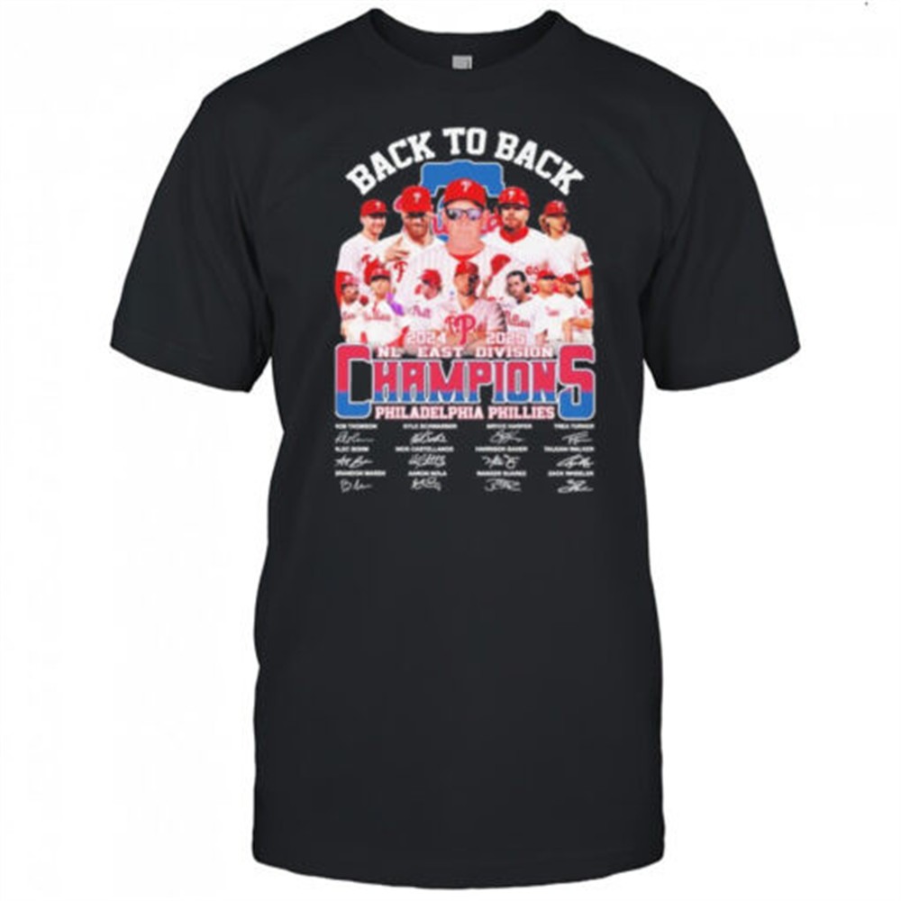 philadelphia-phillies-back-to-back-nl-east-division-champions-2024-2025-signatur-fywrb74z Philadelphia Phillies Back To Back NL East Division Champions 2024 2025 Signatures Players T-shirt