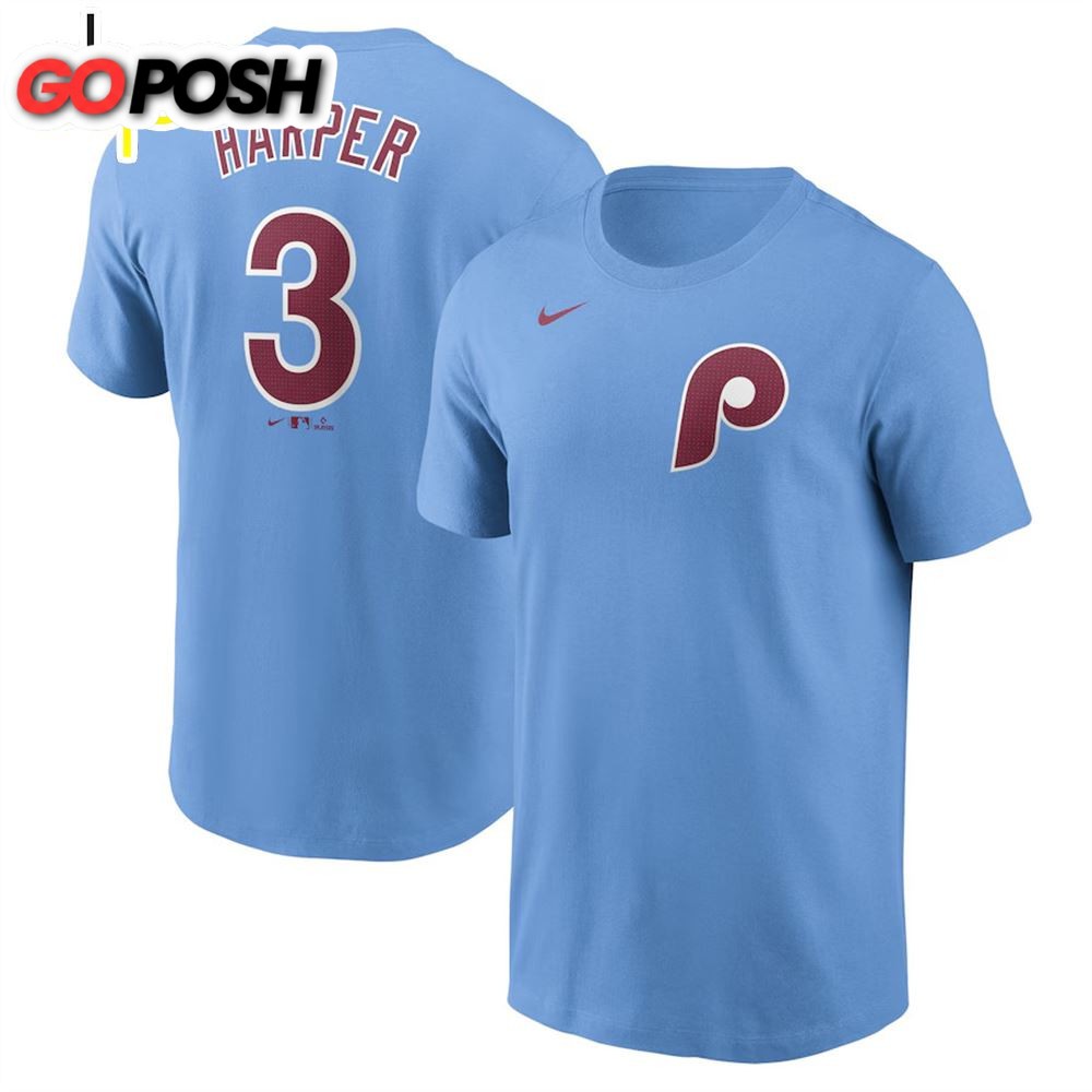 Philadelphia Phillies Bryce Harper Light Blue Fuse Name & Number T-Shirt