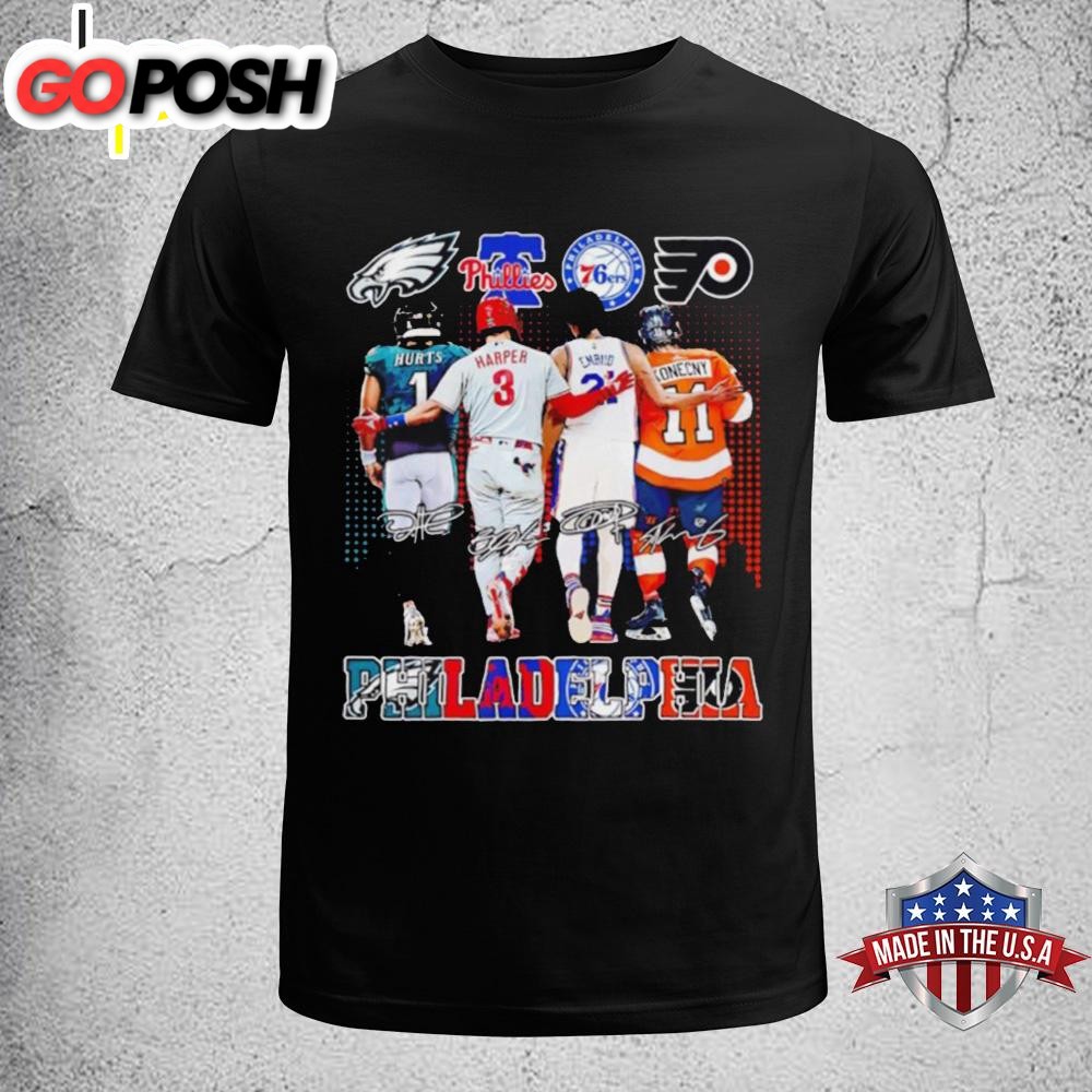 Philadelphia sport teams Hurts Harper Embiid Konecny signatures Unisex T-Shirt