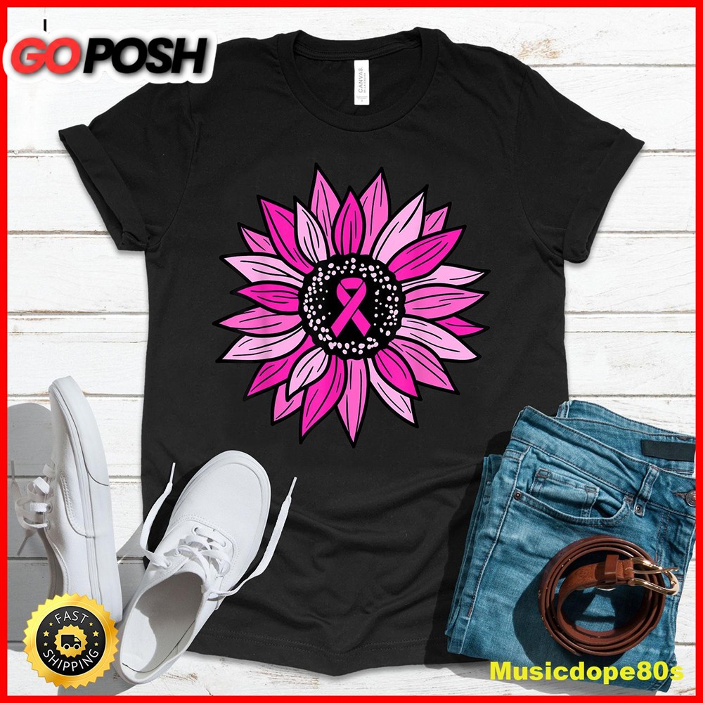 Pink Ribbon Sunflower Breast Cancer Awareness Women Kids T-Shirt