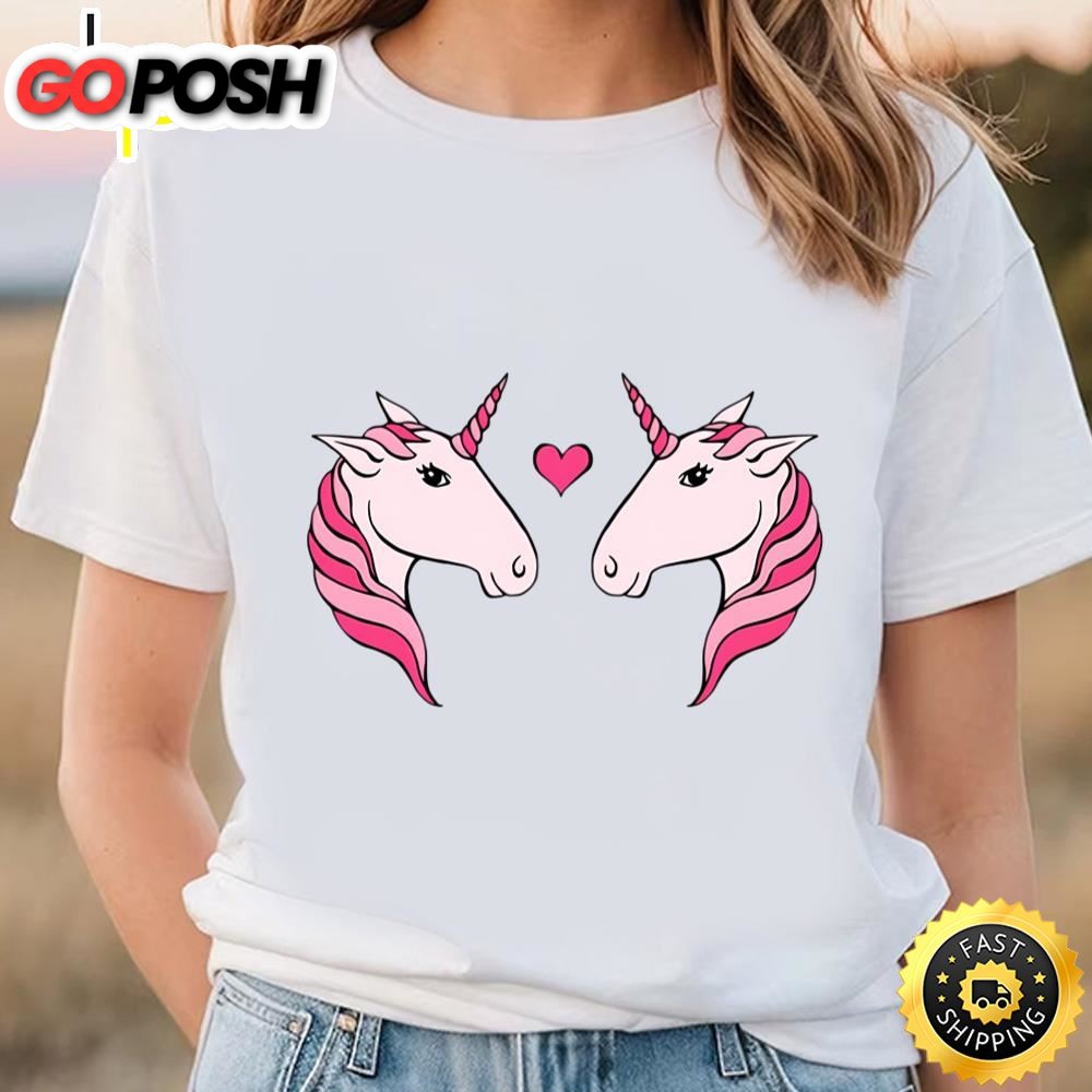 Pink Unicorn Couple Valentine T-Shirt