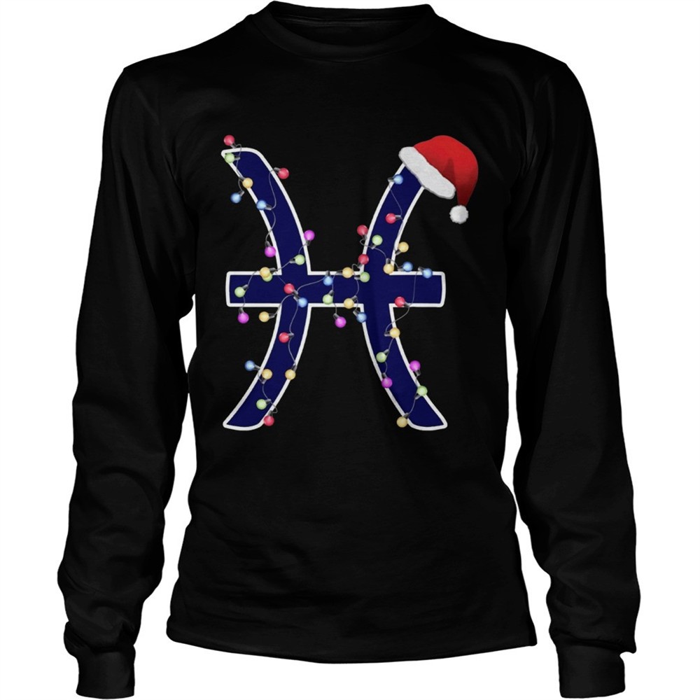 pisces-zodiac-sign-in-christmas-lights-and-santas-hat-t-shirt-kqucsohq Pisces Zodiac Sign In Christmas Lights And Santas Hat T Shirt