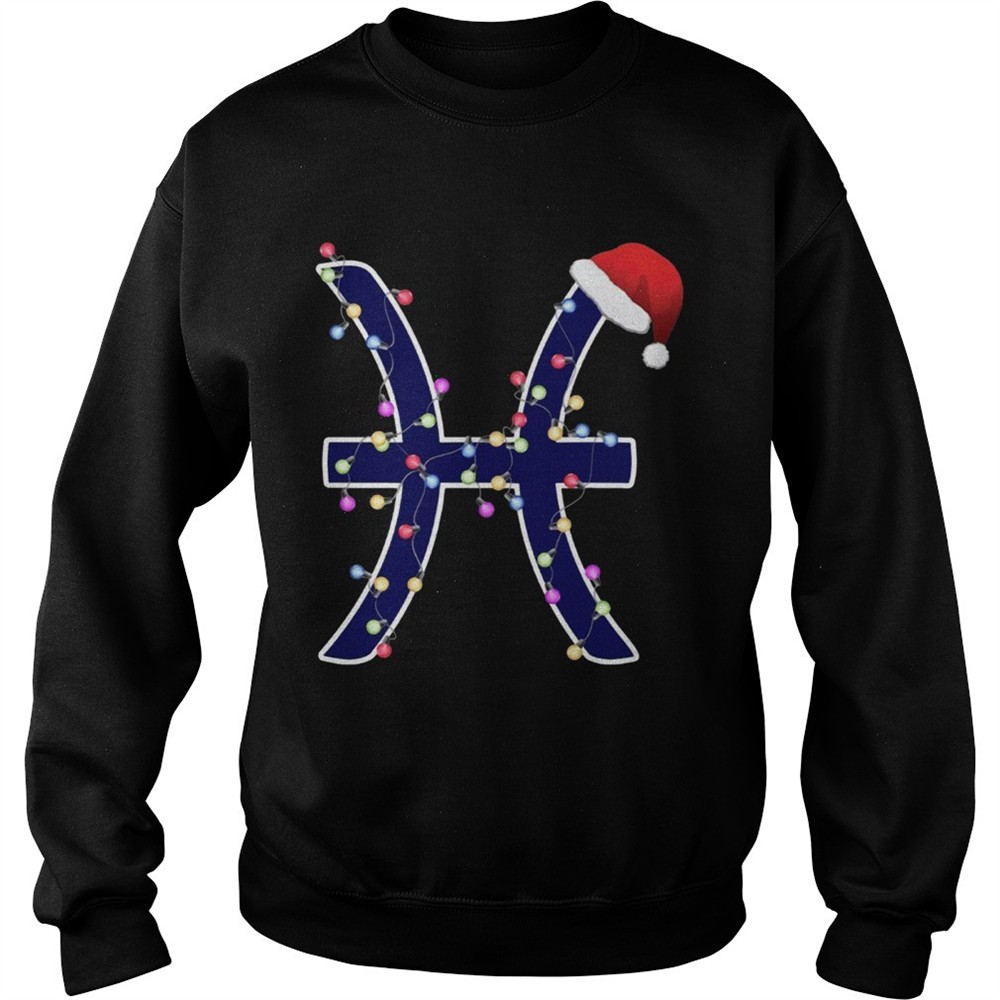 Pisces Zodiac Sign In Christmas Lights And Santas Hat T Shirt