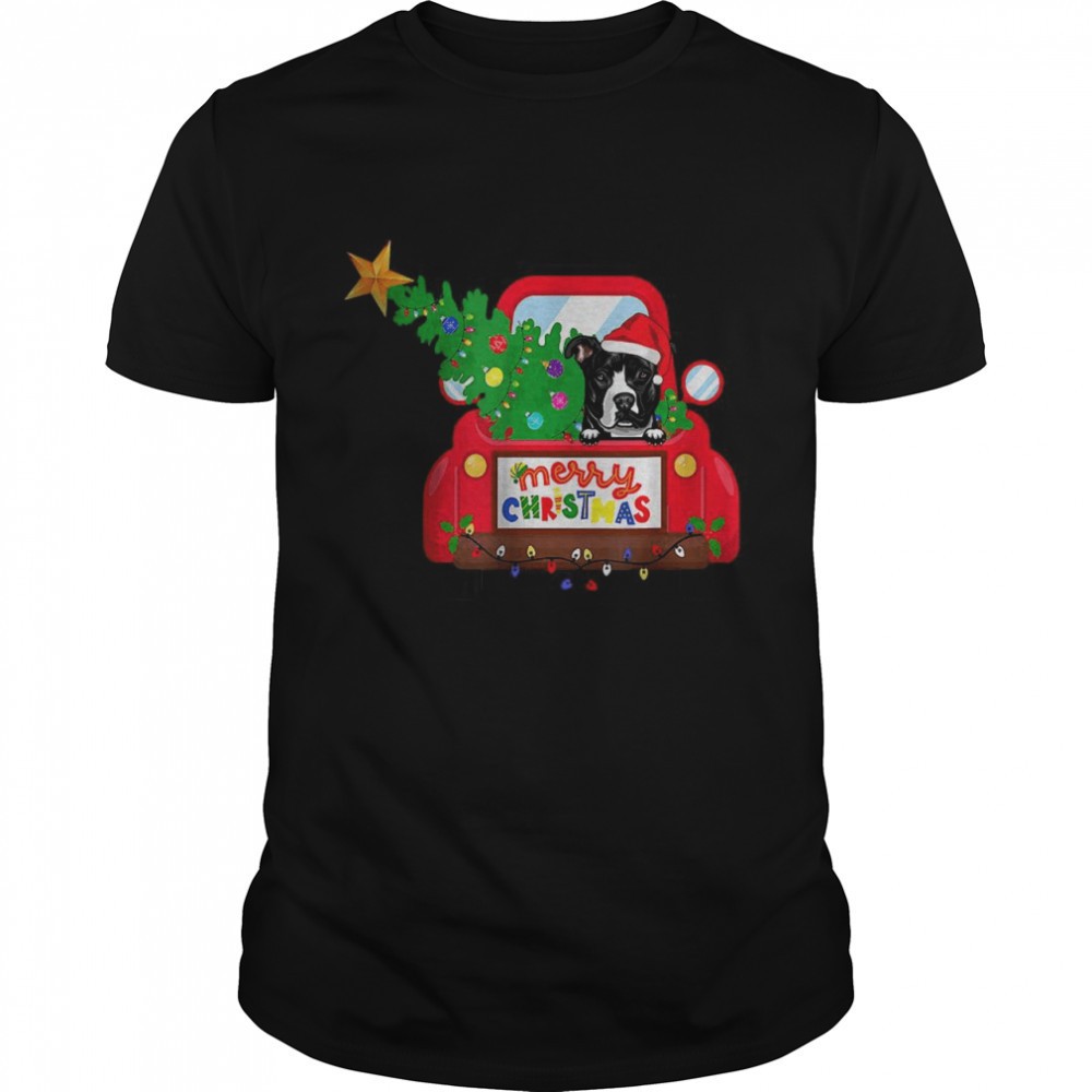 pit-bull-dog-riding-red-truck-christmas-holiday-t-shirt-qt50c89z Pit Bull Dog Riding Red Truck Christmas Holiday T-Shirt