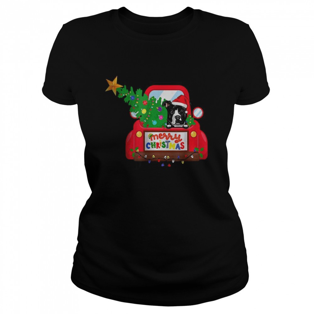 pit-bull-dog-riding-red-truck-christmas-holiday-t-shirt-qt50c89z Pit Bull Dog Riding Red Truck Christmas Holiday T-Shirt