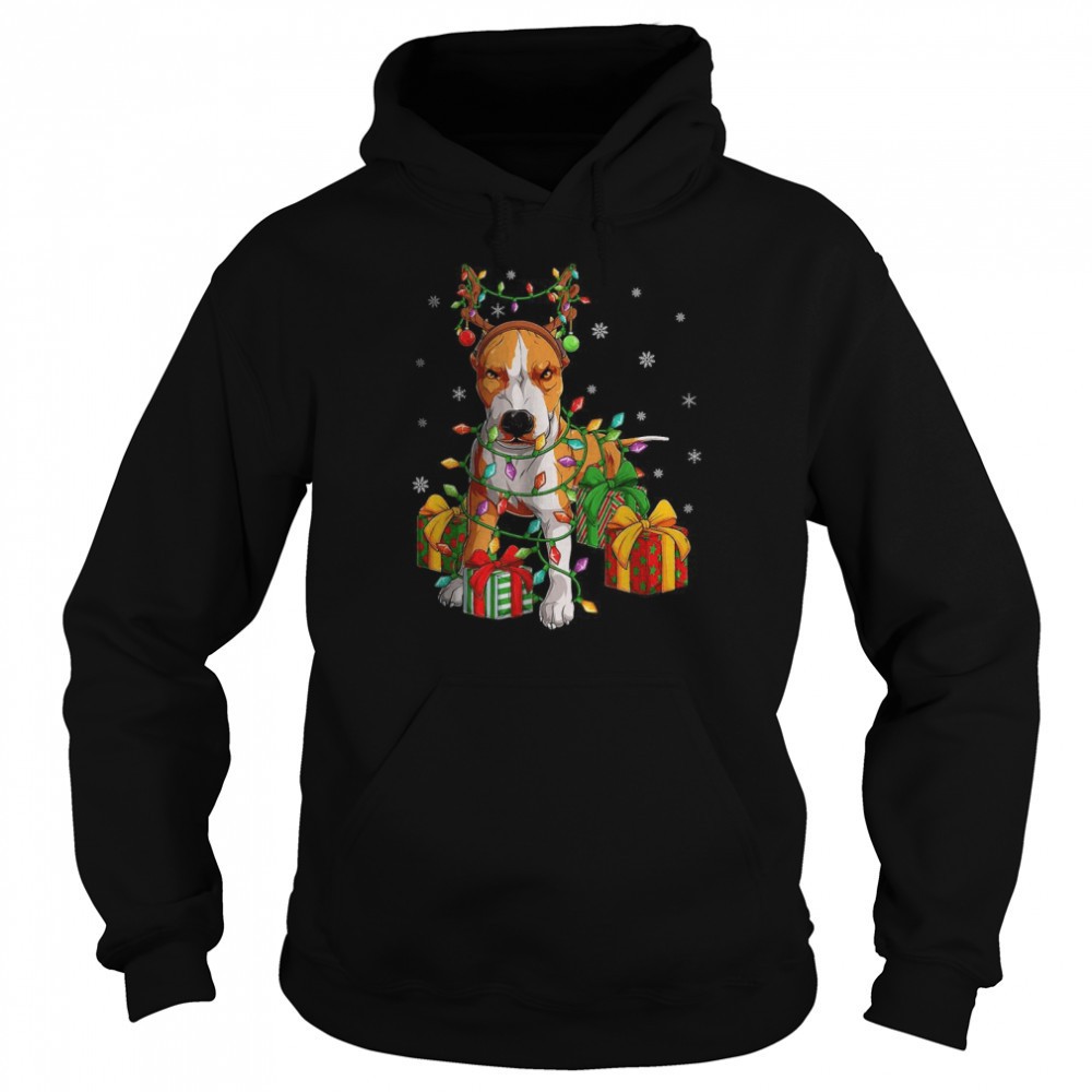 Pit Bull Dog Xmas Lighting Reindeer Hat Pit Bull Christmas Shirt