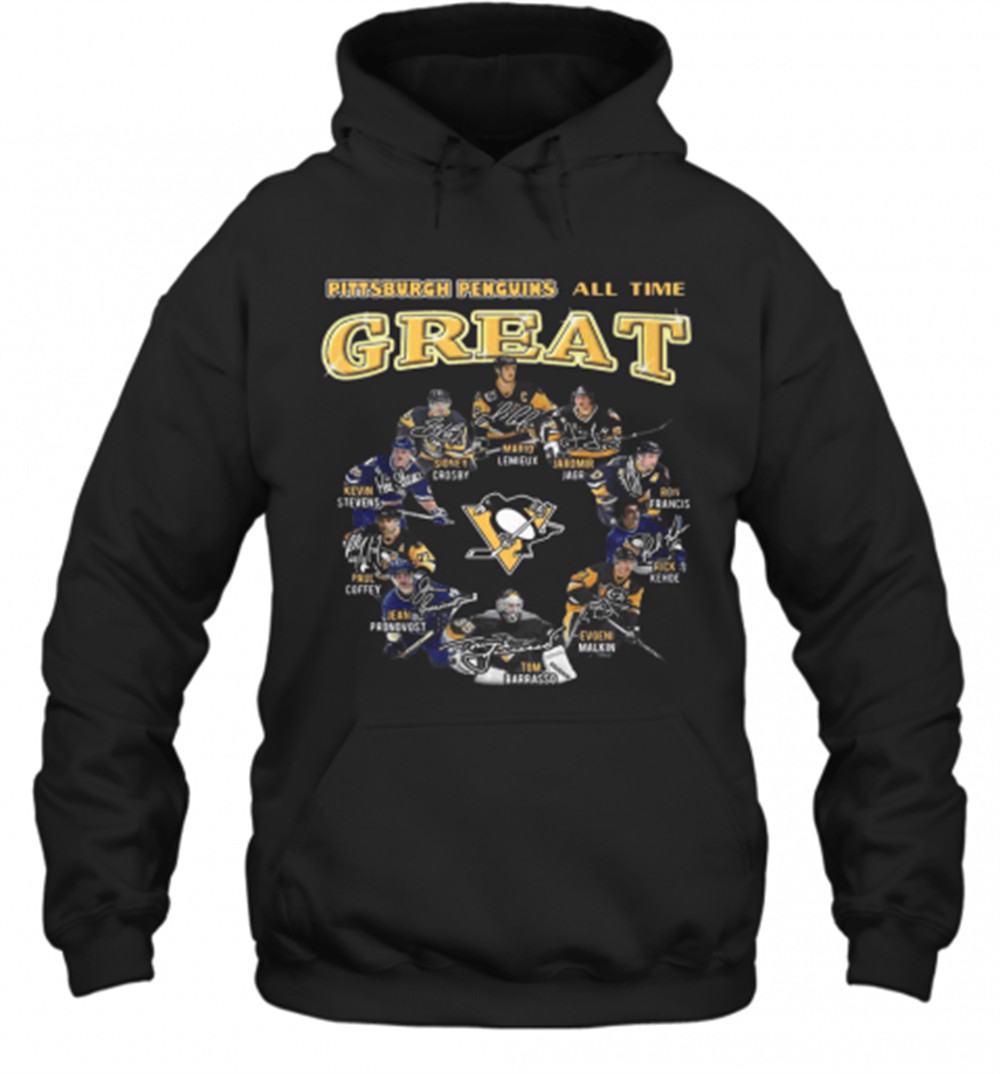 Pittsburgh Penguins All Time Great Mario Lemieux Jaromir Jagr Ron Francis Signatures T-Shirt