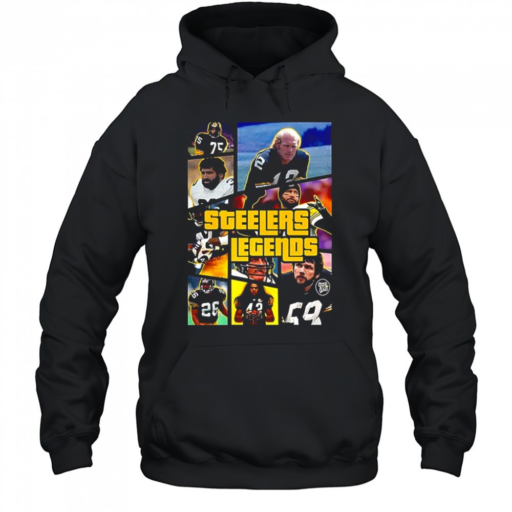 Pittsburgh Steelers football Pictures of legendary players collaged in GTA style shirt