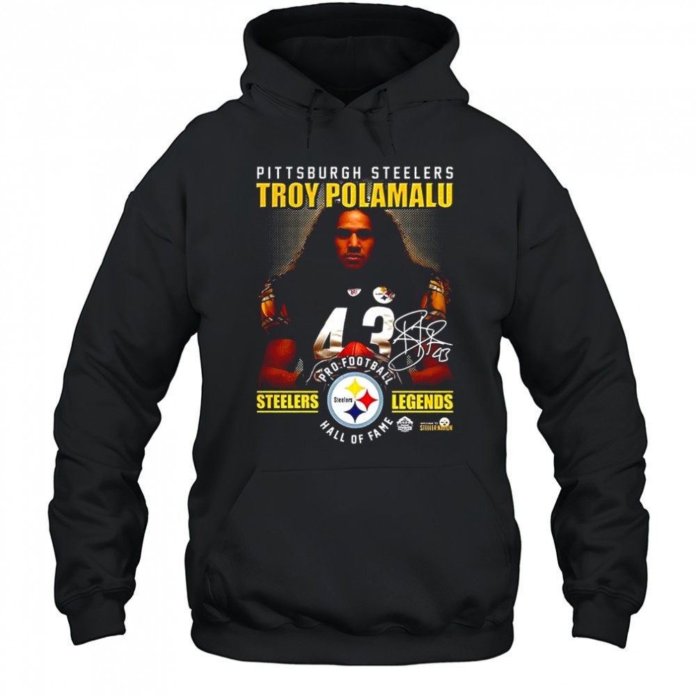 Pittsburgh Steelers football Troy Polamalu Hall of fame signature shirt