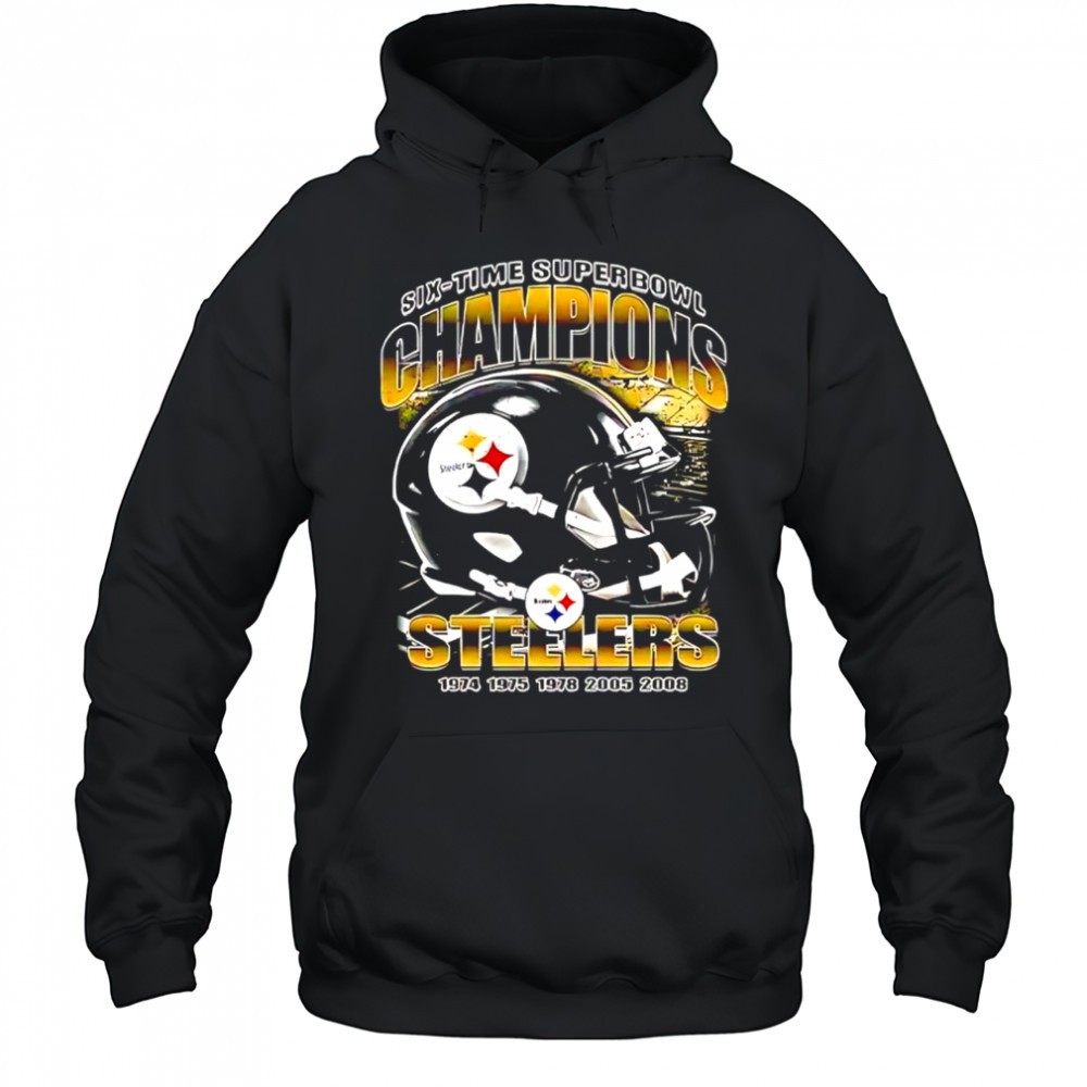 Pittsburgh Steelers six time Super Bowl Champions helmet retro shirt