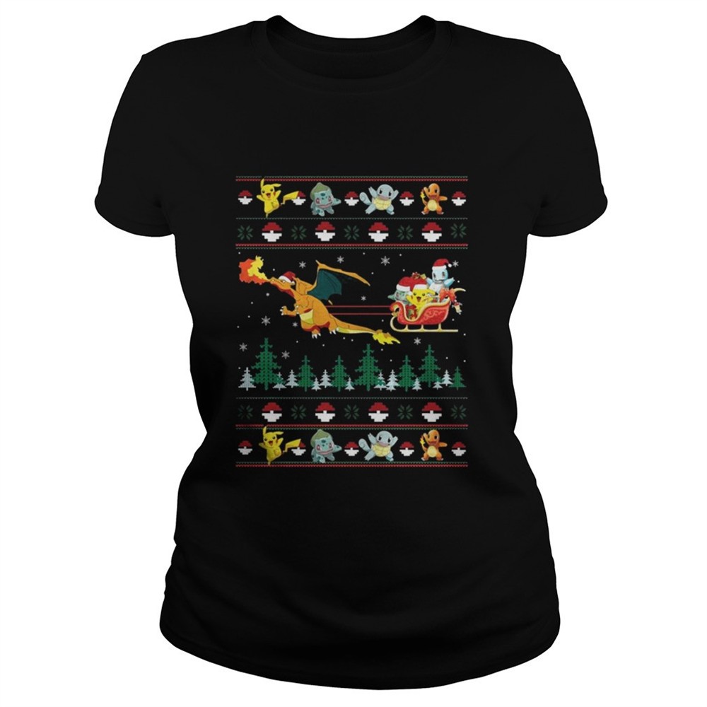 Pokemon and Dinosaur Santa Hat christmas shirt
